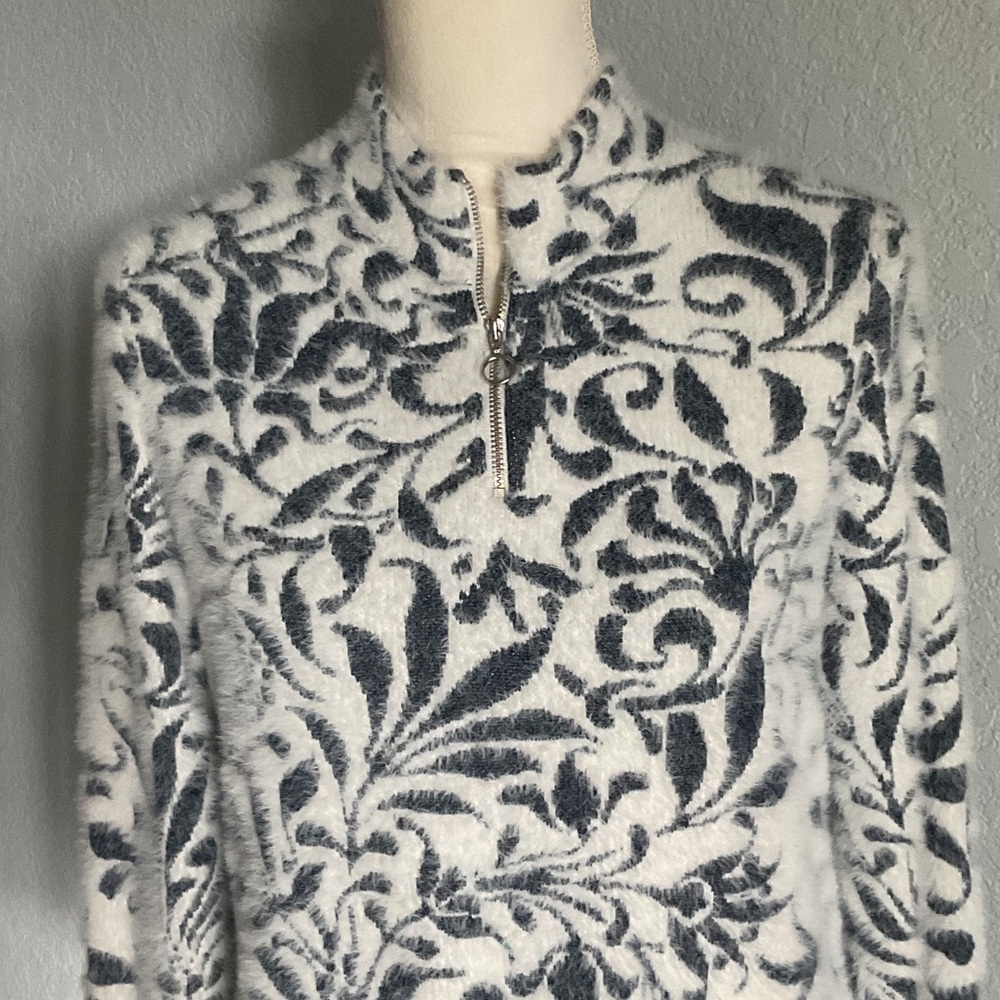 Chico's Blue and White Floral Cowl Neck Sweater